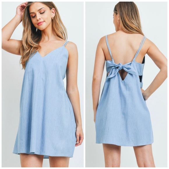 Light blue denim back tie dress - Picture 4 of 4
